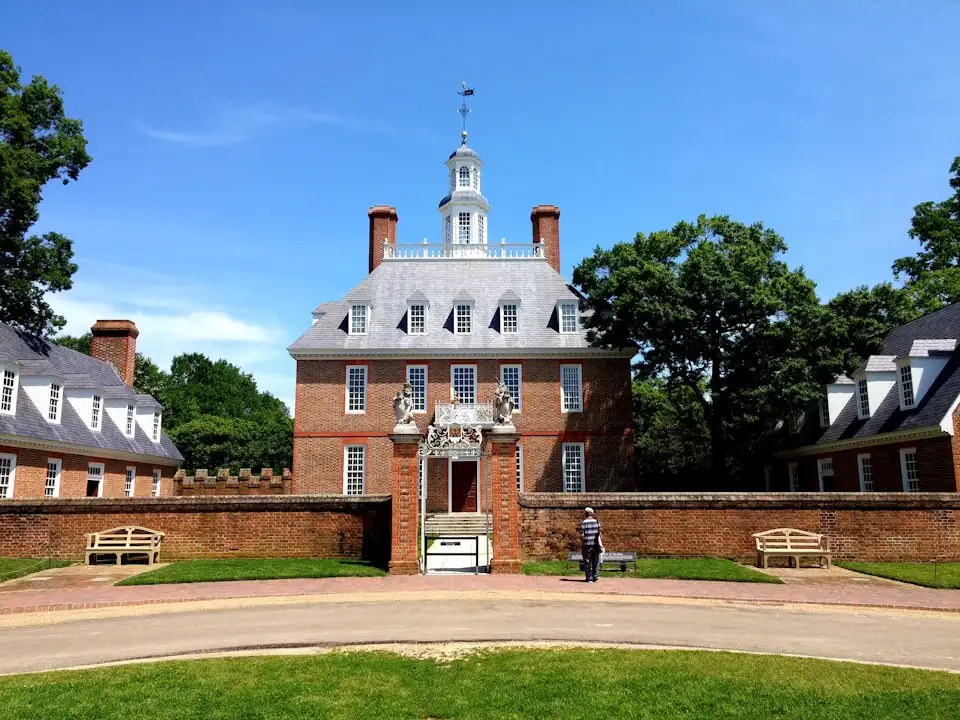 The Governor’s Palace and colonial green in Colonial Williamsburg, Virginia
